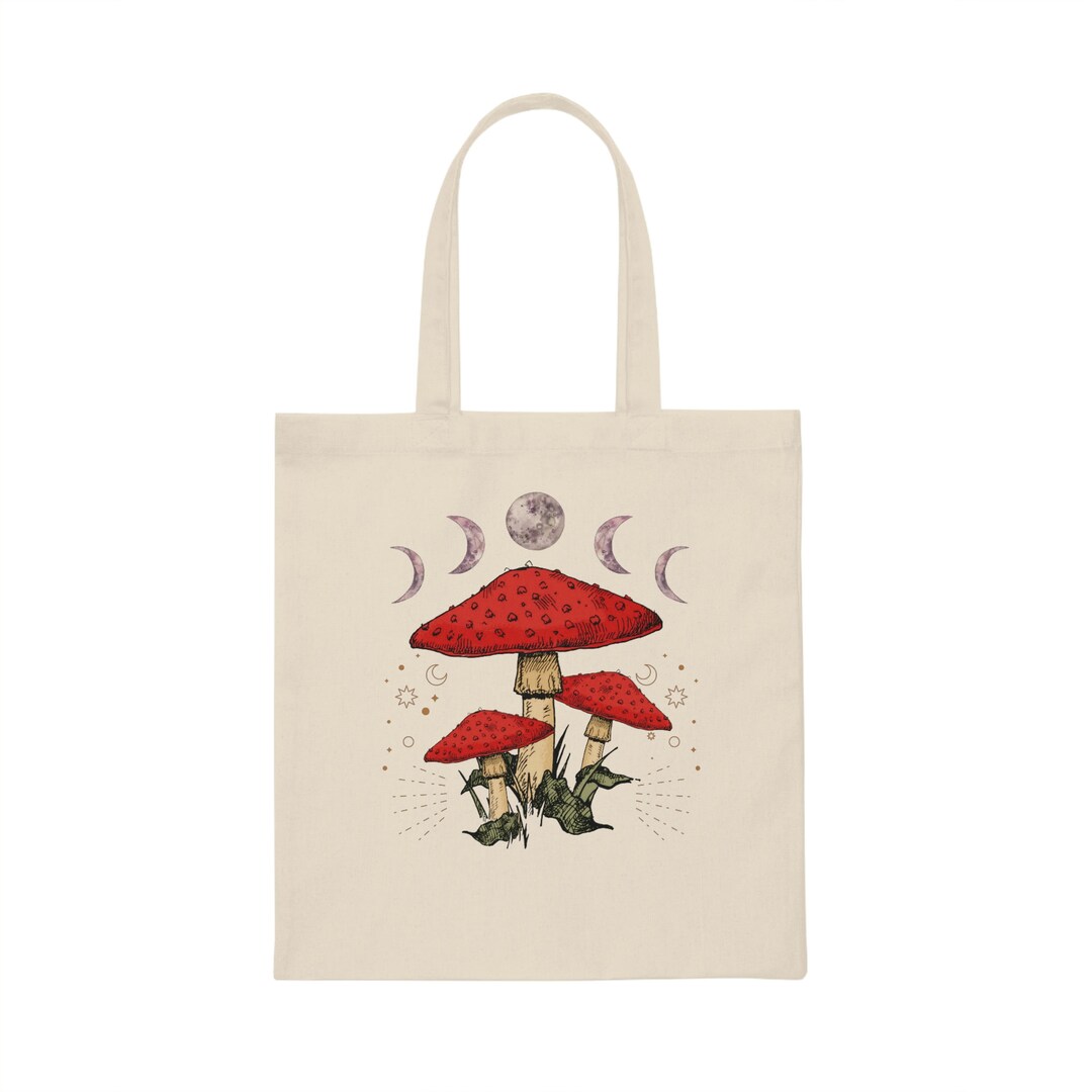 Mushroom Tote Bag, Moon Phases Aesthetic Tote Bag, Cottage Core Tote ...