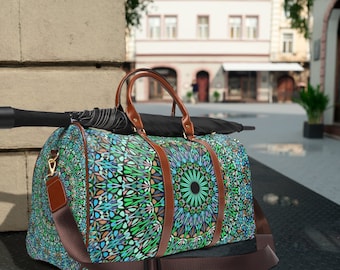 Mid Century Modern Geometric Mandala Print Waterproof Travel Bag | Overnight Bag | Oversized Tote Bag | Womens Shoulder Bag | Christmas Gift