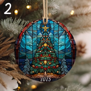 Custom 2024 Christmas Ornament set, Stained Glass Aesthetic Family Christmas Ornament, Christmas Round Ornament, Cute Christmas Gift