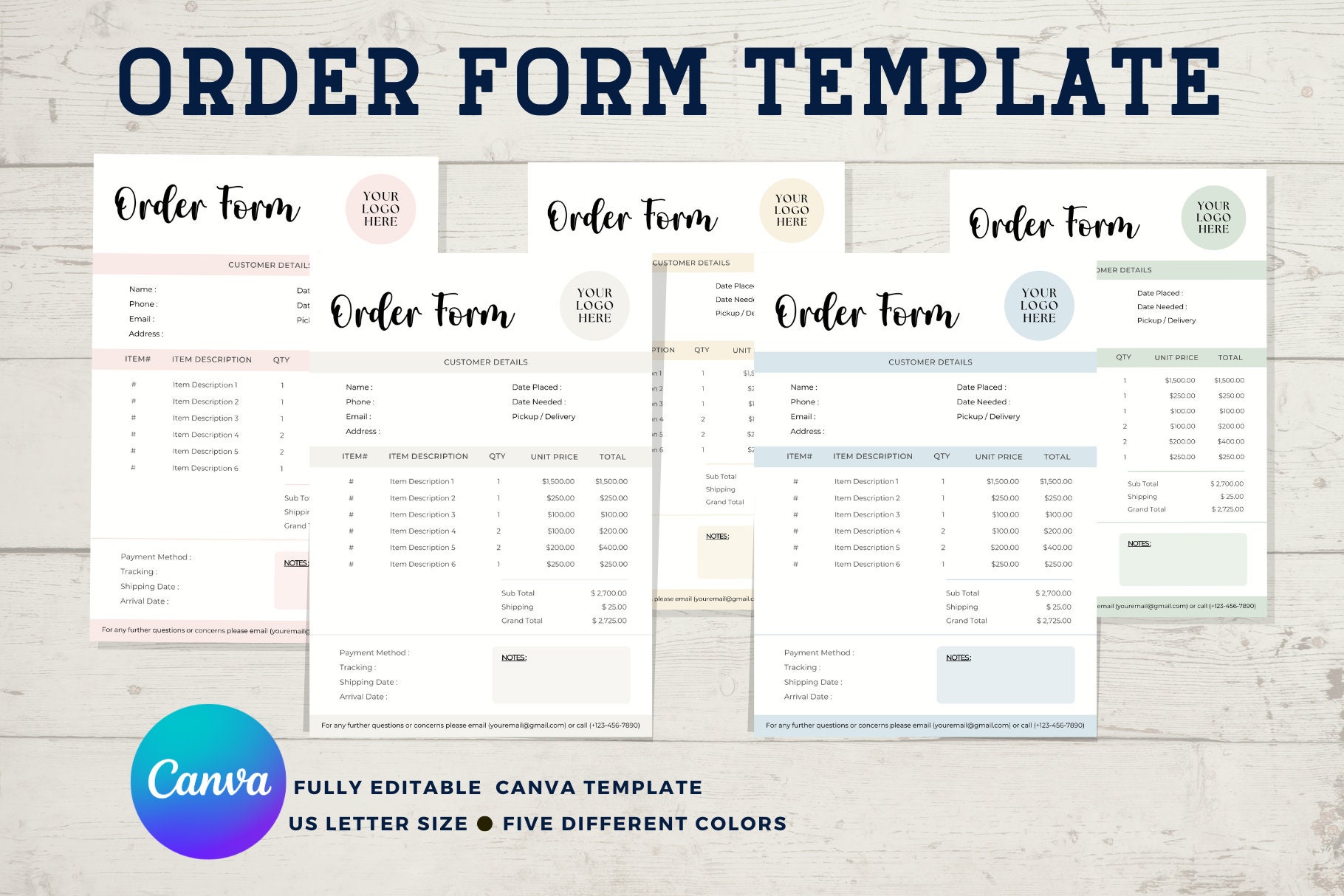 Editable Order Form Template: Small Business Customer Form (canva) - Etsy