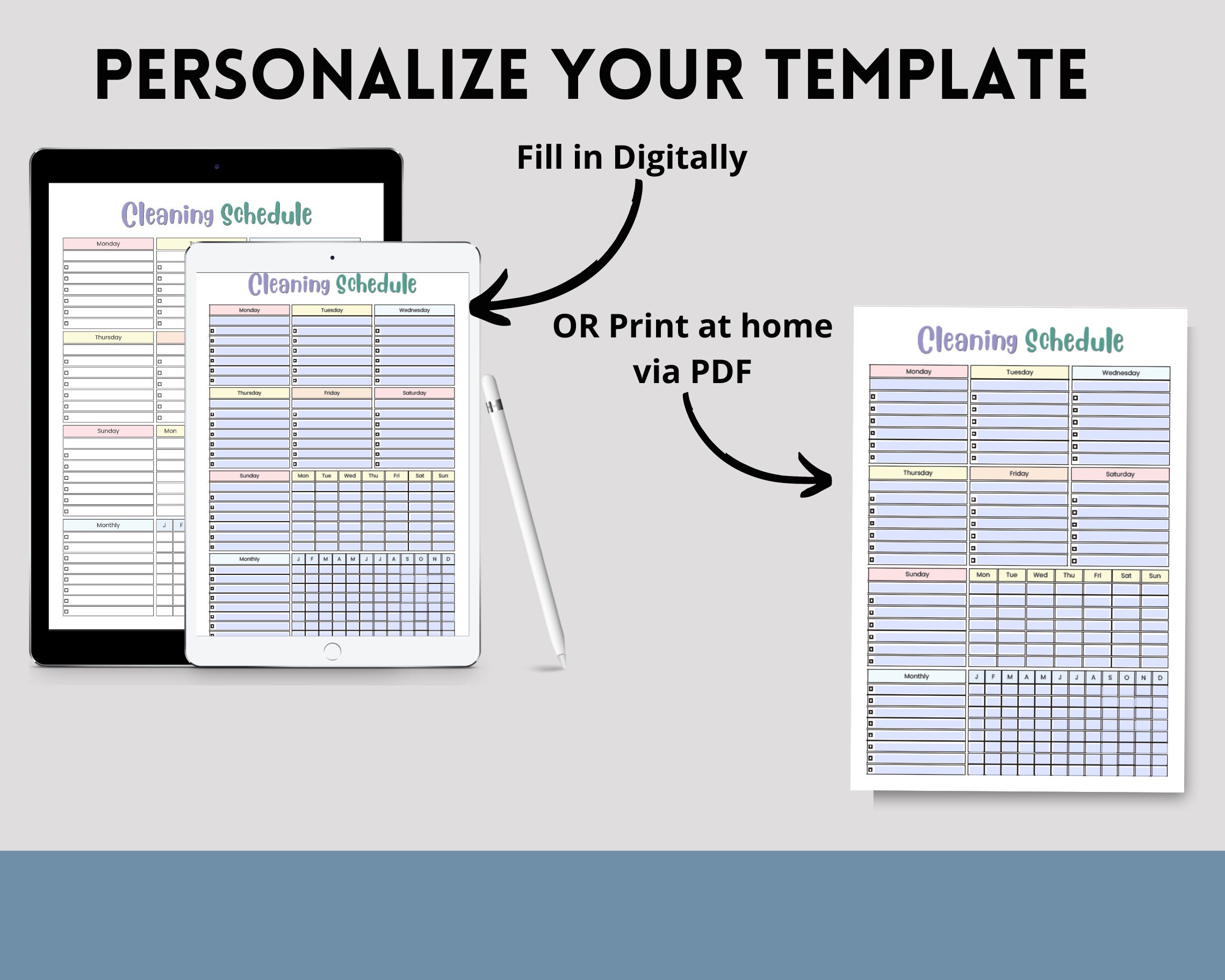 Editable Cleaning Schedule Checklist: Weekly Chores Planner (PDF) - Etsy