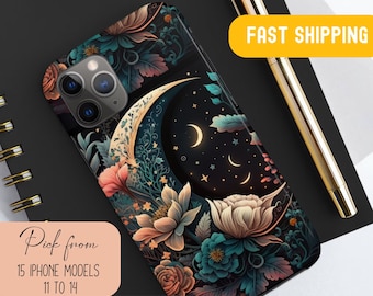 Cottagecore Floral Moon Stars Tough Phone Case Samsung Iphone Pixel Models