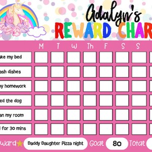 Editable Unicorn Reward Chart: Girl&#39;s Chore Chart (Digital Download)
