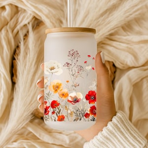 Wildblumen Eiskaffeetasse: Cottagecore Eisbecher mit Bambusdeckel