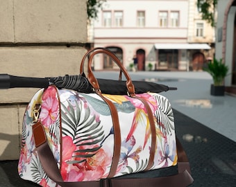 Vintage Floral Botanical Print Waterproof Travel Bag | Overnight Bag | Oversized Tote Bag | Womens Shoulder Bag | Carry on luggage