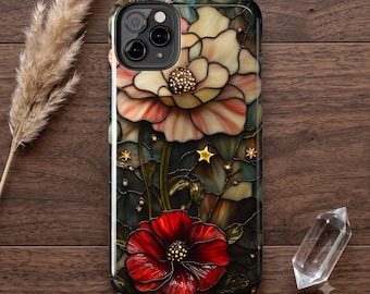 Stained Glass Floral Phone Case | 3D Tough Phone Covers Iphone 17 16 15 14, Samsung s26 s25 s24