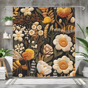 Floral Cottagecore Shower Curtain, Cute Shower Curtain, Cottagecore Bathroom Decor, Floral Bath Decor, Botanical Shower Curtains