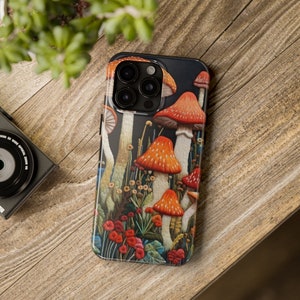 Cottagecore Faux Embroidery Enchanted Forest Magic Mushroom Protective Phone Case  for iPhone 11, 12, 13, 14, 15, Pro, Pro Max, X/XR/XS