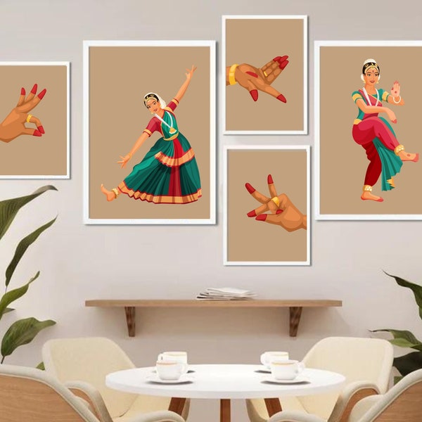 Danse classique indienne, ensemble de 5 danseur, Mudra & danseur pieds Art, Desi Art, Art sud-asiatique, Brown Girl Art, impression d’art indien