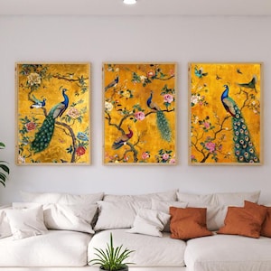 Indian Peacock Art, set 3. Pichwai Art, Indian Folk Art, Pichwai Painting, Peacock Floral Art, Indian Art, Gallery wall, Indian Painting,