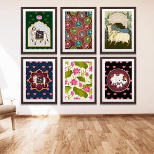 Indische Volkskunst, 6er Set, digitaler Download, Wohnzimmer Dekor, Galerie Wandset, indische Malerei, Poster Bundle, bedruckbar