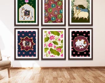 Indian Folk Art ,Set of 6, Digital Download, Living Room Decor, Gallery wall set, Indian Painting, Poster Bundle, Printable