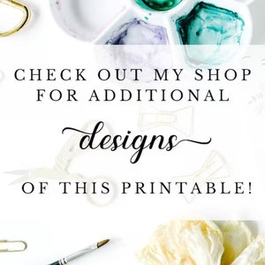 May include: White background with a watercolor palette, gold scissors, and paper clips. Text reads "CHECK OUT MY SHOP FOR ADDITIONAL designs OF THIS PRINTABLE!"