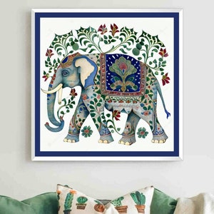 Indian Folk Art, Indian Pichawai, Indian Lotus, Elephant, Peacock Wall Art, Indian Art, Cow Art Print, Traditional Indian Art