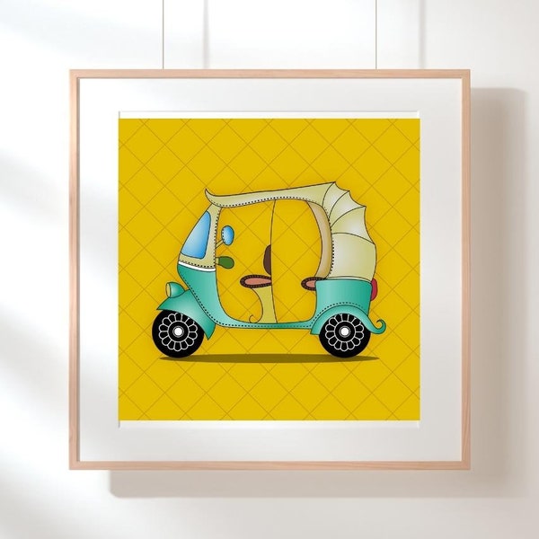 Indian Desi Wall Art Print Poster - Bombay Auto Rickshaw, Indian Pop Art, Desi Illustrations, Home Wall Decor, Wall Art, Digital Download