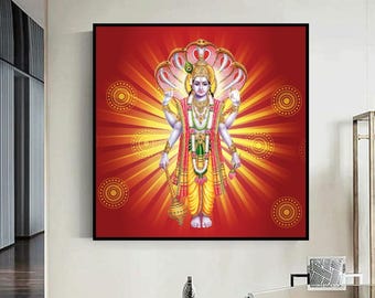 ヴィシュヌ…ビンテージスタイルのインドのヒンドゥー教のポスター