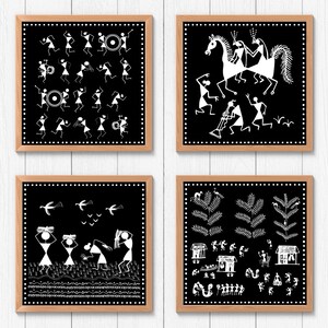 Hand Painted Warli Decor Boho Wall Hanging Set of 2