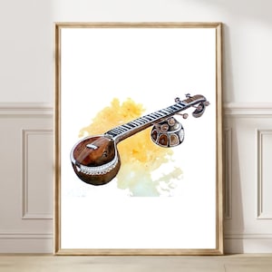 Veena | Karnatische Musik | Indische Musik | Indische Kunst, Aquarell, Musikdekor, Musikgeschenke, Digitaldrucke, Wandkunst, Kunstdrucke,