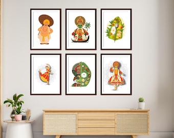 Bharatanatyam Dancer Art Prints, Set of 5, South Asian Decor (Digital Download)