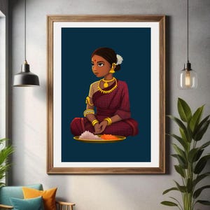 Desi Kunst, Indische Frau Wandkunst, Südasiatische Kunst, Braune Mädchen Kunst, Moderne Frau in Saree Kunst, Südindische Kunst, Tamilische Kunst,