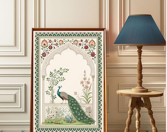 Peacock art ,Vintage motif wall art ,Antique Indian wall art ,Peacock indian wall art ,wall art ,Indian floral wall art ,Maximalist Wall Art