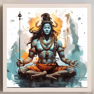 Lord Shiva Print, Shiva Wall Art, Indian God Wall Art, Hindu Wall Art, Shiva Poster, Ready to Hang, Home Decor, digital print