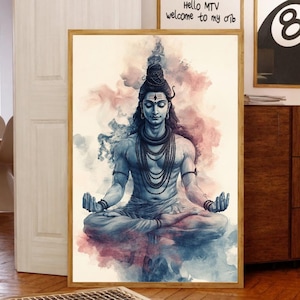 Shiv ji print ,Lord Shiva ,Shiva God at Mount Everest Painting, Spiritual Yoga Studio Artwork