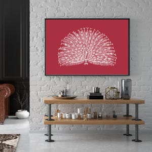 Indian Peacock Kalamkari Painting, Vintage Indian Tree of Life Folk Art Poster, Living Room decor, Wall Art, Digital Download.