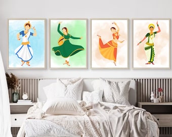 Indian Dancers Art, Bharatanatyam & Kathak Jugalbandi Art, Desi Art, South Asian Woman Art, Tamil girl Art, Dances Of India