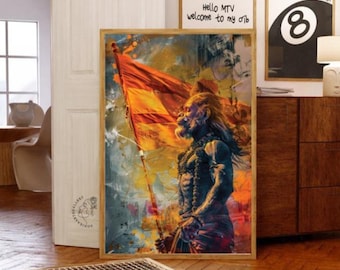 Hanuman hindoe kunst spiritueel cadeau voor Indiase wand decor meditatie thema home decor yoga kunst Lord Hanuman Chalisa kunst print hindoeïstische goden poster