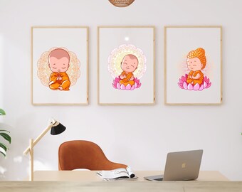 Baby Buddha,  Set of 4 ,Wall Art Print, Gallery Wall ,Cute Posters Modern, Nursery Decor ,Yoga Inspired ,Meditation Room Decor, Desi art