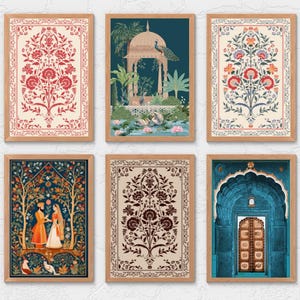Indian Pichwai Set of 6 , Indian art Pichhwai cow print with lotus, Ethnic art , indian home decor,desi print,indian Print,indian home decor