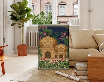 Indian Folk Art,Mughal Floral Motifs, Vintage Indian Art, Floral Palace Paintings, Home Decor, Indian Poster, Bohemian Wall Art