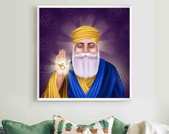 Guru Nanak Dev Ji Wall Art Ek Onkar Sikh Guru Nanak Sikh Gifts Sikh Art Punjabi Art illustration Sikhi Sikhism Digital Print Panjab Present