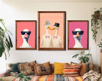 Silly Goose Poster,set of 3 ,Cute Goose Print, Cottagecore Wall Art, Kitchen Decor, Printable Download
