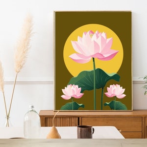 Lotus art , Lotus Print, Living Room decor, Indian Vintage, Indian Painting, Poster, Wall Art,