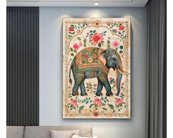 Indische Volkskunst, Wanddekor in Indien, Blumendrucke, Natur Poster, Wohnzimmerdekor, druckbare Wandkunst, Tier Poster