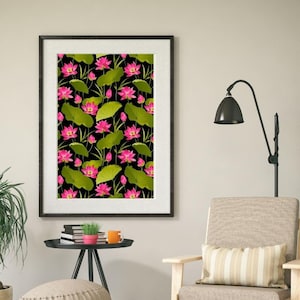 Lotus Blumendruck, Pichwai Malerei, Lotusblumenplakat, indische Kunst, indische Wandkunst, Blumenwanddekor, blühender Lotus