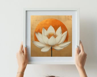 Indian Lotus Flower Art Print, Desi Folk Wall Decor, Indian Floral Artwork, Ethnic Home Decor, Digital Download