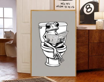 Frosch auf Toilette, Retro Frosch Poster, Badezimmer Wand Dekor, digitaler Download, Frosch Kunstdruck, Frosch Wohnkultur