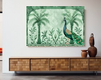 Peacock on the Branch Wall Art, Gold&Blue Peacock Canvas, , Animal Wall Decor, Living room Wall Art, Bedroom Decor