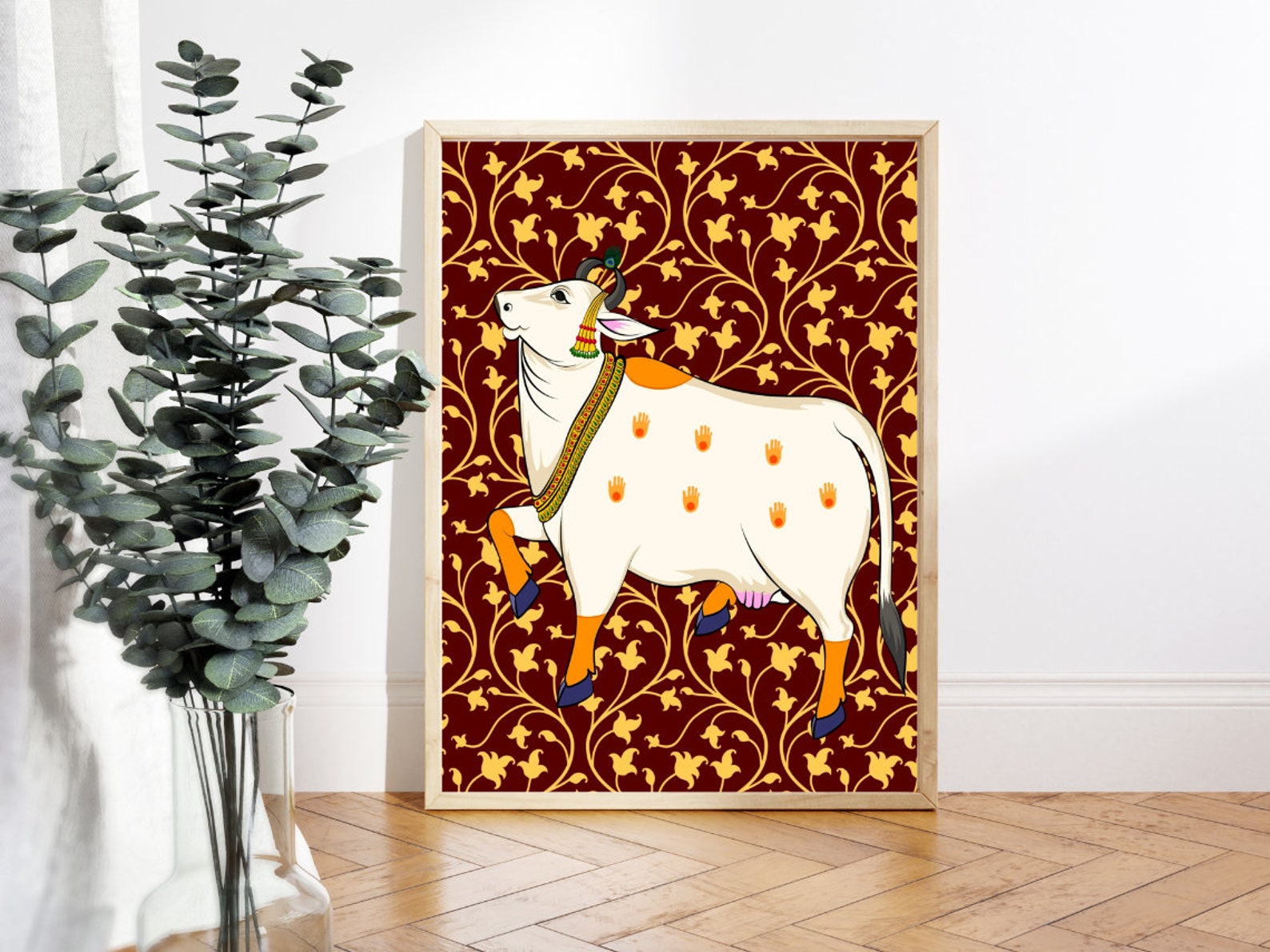 Indian Folk Art, Set of 6 Printable, Pichwai Cow, Pichwai Painting