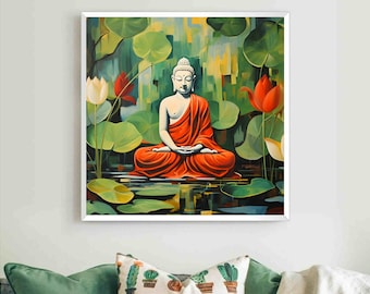 Buddha Canvas , Colorful Picture , Yoga Center Painting, buddha print, buddha art