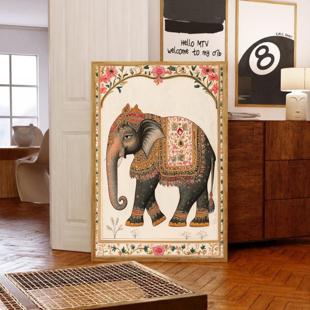 Elephant Wall Decor, Vintage Wall Art, Living Room Art, Indian Folk Art ...