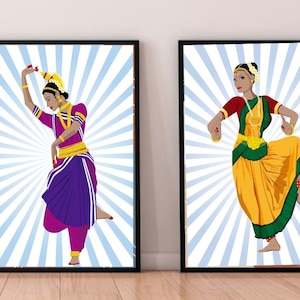 ndian Dance art,Wall Decor,Desi Art Print,Drawing,costume,Saree,Digital Illustration,Classical dance, Odisha