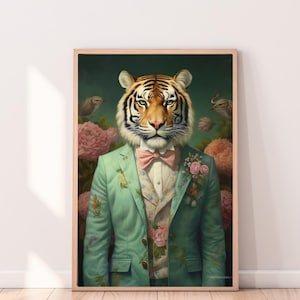 Tiger Digital Print | Animal Wearing Clothes Printable | Tiger Vintage Painting | Tiger Wall Art | Tiger in a suit