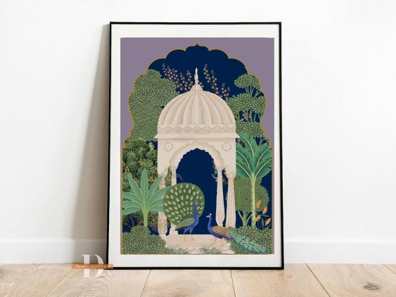 Indian Pichwai Print, Peacock Garden, Mughal Art (Digital Download)
