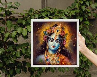 Krishna Painting, Abstract Art Home Decor, Modern Hindu Paintings, Housewarming Gift, Indian Folk Art Poster, Indian Wall Art