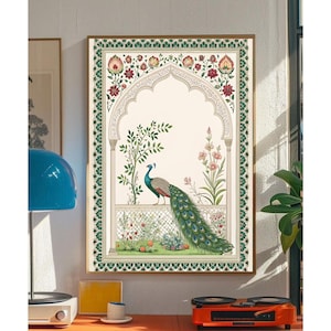 Peacock art ,Vintage motif wall art ,Antique Indian wall art ,Peacock indian wall art ,wall art ,Indian floral wall art , Pichwai painting