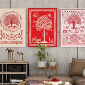Indian Warli Art ,Digital File, Tribal Digital Wall Art, Vintage  Ethnic Home Decor  ,indian Folk Art, India Pichwai , home pooja